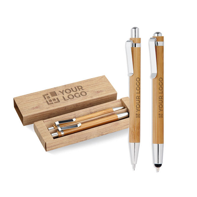 Ensemble de stylo et crayon Bambou vue avec zone d'impression