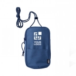 Pochette de téléphone avec bandoulière et zip Expedition RPET couleur bleu avec zone d'impression