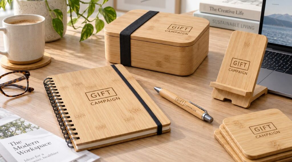 goodies de bureau personnalisés en bambou