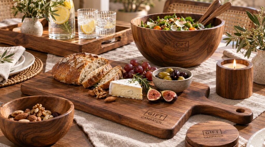 goodies pour la cuisine en bois d'acacia personnalisés