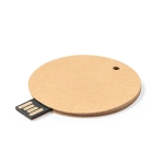 Clé USB ronde en carton recyclé avec logo en couleur USB Roundtech couleur naturel