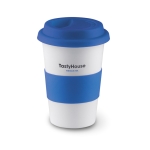 Tasse take away avec couvercle et bande silicone 400 ml Takeaway Plus couleur bleu vue principale