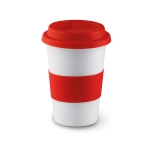 Tasse take away avec couvercle et bande silicone 400 ml Takeaway Plus couleur rouge