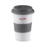 Tasse take away avec couvercle et bande silicone 400 ml Takeaway Plus couleur gris