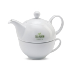 Coffret théière personnalisé avec tasse en céramique 400ml Théière Duo couleur blanc troisième vue principale