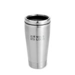 Mug thermos personnalisé en acier avec couvercle noir 400ml Executive couleur argenté mat vue avec zone d'impression