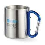 Mug métallique avec poignée mousqueton colorée Metalhook couleur bleu troisième vue principale