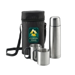 Lot de thermos personnalisable et tasses en acier 500 ml Picnic set couleur argenté image avec logo