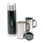 Thermos publicitaire de 500 ml avec deux tasses de 220 ml Mug Set couleur noir vue principale