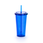 Verres transparents pas chers avec paille et de 750 ml Straw couleur bleu première vue