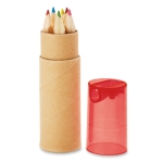 Kit de 6 crayons de couleur pour enfants dans étui en tube Combi Small couleur rouge transparent
