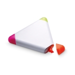 3 marqueurs fluorescents dans un triangle en plastique Triangle couleur blanc deuxième vue