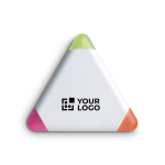 3 marqueurs fluorescents dans un triangle en plastique Triangle couleur blanc vue avec zone d'impression