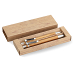 Ensemble écologique de crayon et stylo à encre bleue à offrir Bambou couleur bois