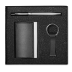 Parure de porte-cartes, porte-clés et stylo à encre bleue Business couleur noir troisième vue
