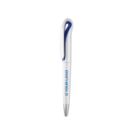 Stylos à bille publicitaires ABS Encre Bleue avec clip Cygne blanc vue avec zone d'impression