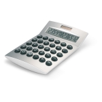 Calculatrice solaire entreprise à 12 chiffres avec pile bouton DeskCal couleur argenté mat
