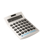 Calculatrice solaire entreprise à 12 chiffres avec pile bouton DeskCal couleur argenté mat vue avec zone d'impression