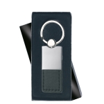 Porte-clés personnalisé en cuir avec partie supérieure en métal Deluxe couleur noir quatrième vue