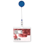 Porte-badge publicitaire pour salons avec clip métal Flex couleur bleu deuxième vue principale