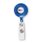 Porte-badge publicitaire pour salons avec clip métal Flex couleur bleu vue principale