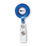 Porte-badge publicitaire pour salons avec clip métal Flex couleur bleu vue principale