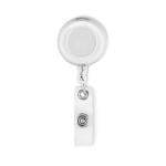 Porte-badge publicitaire pour salons avec clip métal Flex couleur blanc transparent