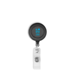 Porte-badge publicitaire pour salons avec clip métal Flex vue avec zone d'impression