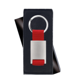 Porte-clés sérigraphié en métal avec bande coloré en polyester couleur rouge troisième vue
