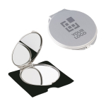 Miroir double avec loupe en aluminium personnalisé avec logo DownTown couleur argenté mat vue avec zone d'impression
