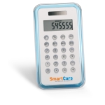 Calculatrices publicitaires 8 chiffres petites, design simple Basical couleur bleu transparent vue principale