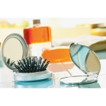 Petit miroir avec brosse de poche ronde pour les cheveux Combi couleur argenté vue d'ambiance