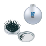 Petit miroir avec brosse de poche ronde pour les cheveux Combi couleur argenté vue avec zone d'impression