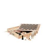 Set de jeux publicitaires à personnaliser avec votre logo Woodbox couleur bois vue avec zone d'impression