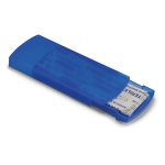 Boîte en plastique contenant 5 pansements petit format BandAid couleur bleu transparent deuxième vue