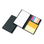 Ensemble publicitaire avec diverses notes adhésives et carnet MemoBloc couleur noir quatrième vue