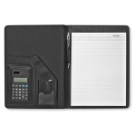 Portfolio publicitaire avec calculatrice, stylo et bloc-notes Business couleur noir troisième vue