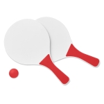 Set de tennis pour la plage composé de 2 raquettes en bois et 1 balle couleur rouge deuxième vue