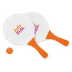 Set de tennis pour la plage composé de 2 raquettes en bois et 1 balle couleur orange deuxième vue principale