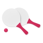 Set de tennis pour la plage composé de 2 raquettes en bois et 1 balle couleur fuchsia deuxième vue