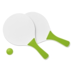 Set de tennis pour la plage composé de 2 raquettes en bois et 1 balle couleur vert lime deuxième vue