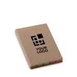Bloc-notes personnalisé en carton recyclé avec autocollants EcoStick vue avec zone d'impression