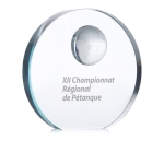 Trophée publicitaire avec détail globe terrestre Mundial couleur transparent vue principale
