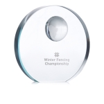 Trophée publicitaire avec détail globe terrestre Mundial couleur transparent deuxième vue principale