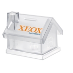 Tirelire personnalisée en forme de maison en plastique Micasa couleur transparent vue principale