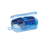 Étui en plastique translucide avec articles de papeterie DeskSet couleur bleu transparent deuxième vue