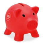 Tirelire cochon publicitaire colorée avec bouchon Piggy couleur rouge troisième vue principale