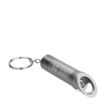 Porte-clés lampe de poche avec fonction décapsuleur Ledner couleur gris foncé vue avec zone d'impression