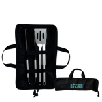 Set de 3 ustensiles pour barbecue avec housse en non-tissé Brasserie vue avec zone d'impression