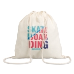 Sac à dos à cordons personnalisé en coton de 100g/m2 couleur beige deuxième vue principale